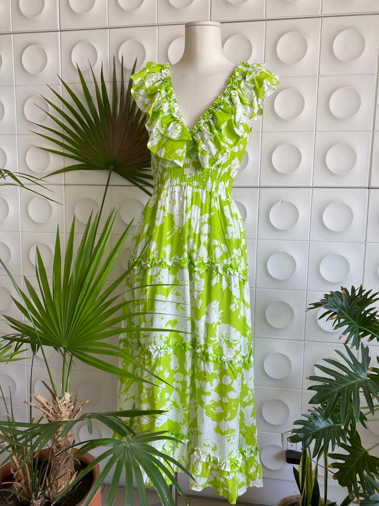 Maxi vestido flores verde Félix Boutique