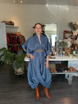 Blusa lino rafia acero